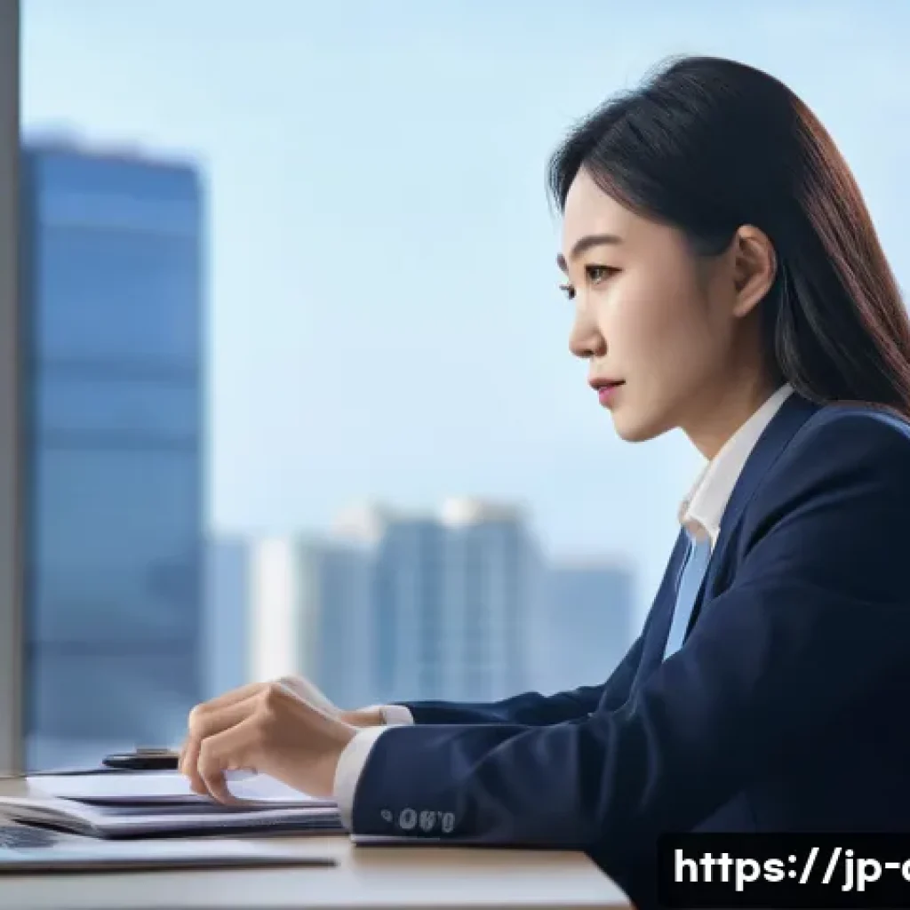 자산관리사 연봉 상승 협상 기술 - A professional Japanese asset manager in a modern office setting, dressed in a neat business suit wi...