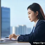 자산관리사 연봉 상승 협상 기술 - A professional Japanese asset manager in a modern office setting, dressed in a neat business suit wi...