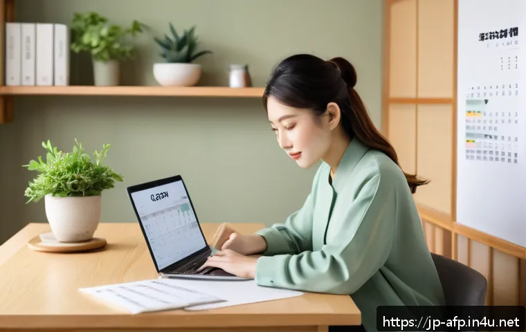 자산관리사 초보자를 위한 금융 지식 - A cozy modern Japanese home office scene featuring a young Japanese professional woman sitting at a ...